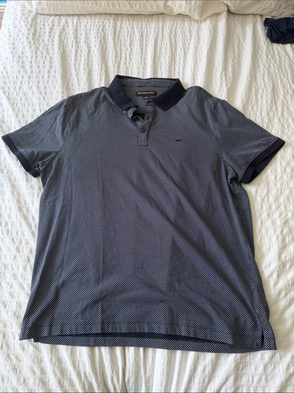 Michael Kors Men's Navy Microdot Polo with Dark Trim